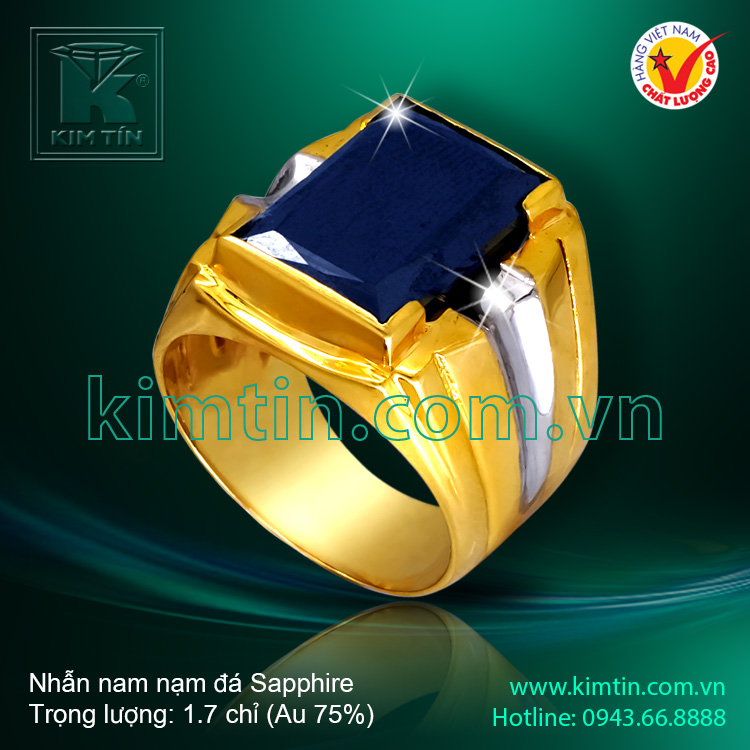 Nhẫn nam 18k nạm đá Sapphire