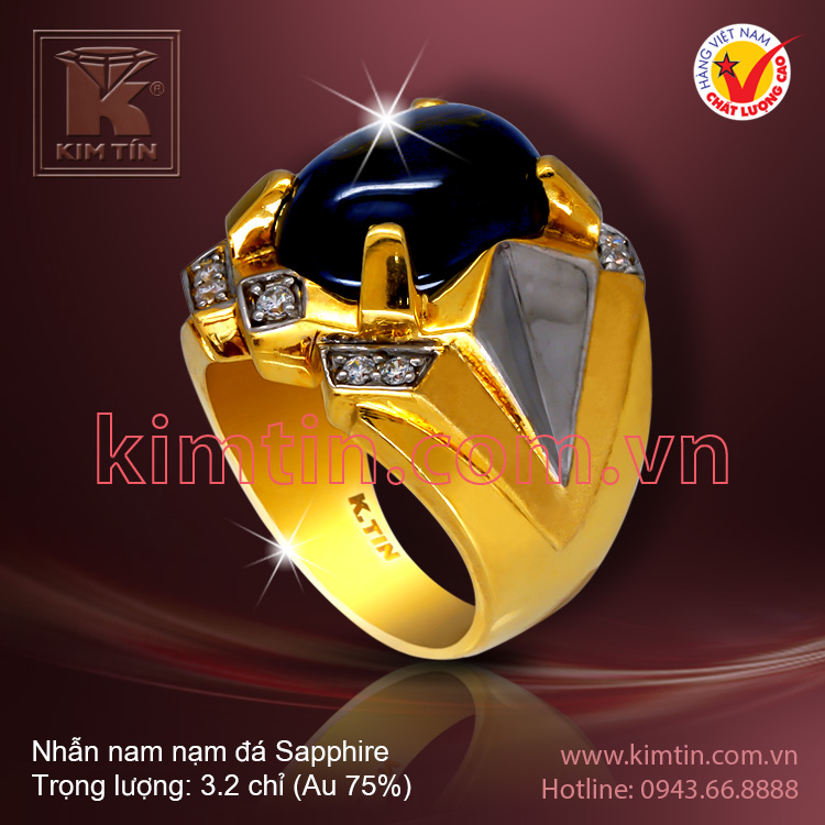 Nhẫn nam 18k nạm đá Sapphire