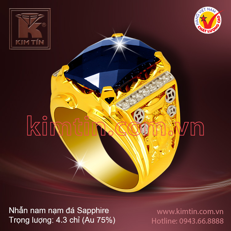 Nhẫn nam 18k nạm đá Sapphire