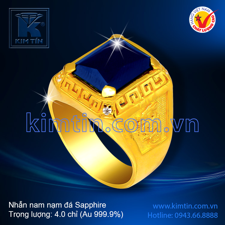 Nhẫn nam 24k nạm đá Sapphire