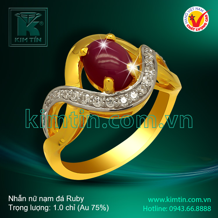 Nhẫn nữ vàng 18k nạm đá Ruby