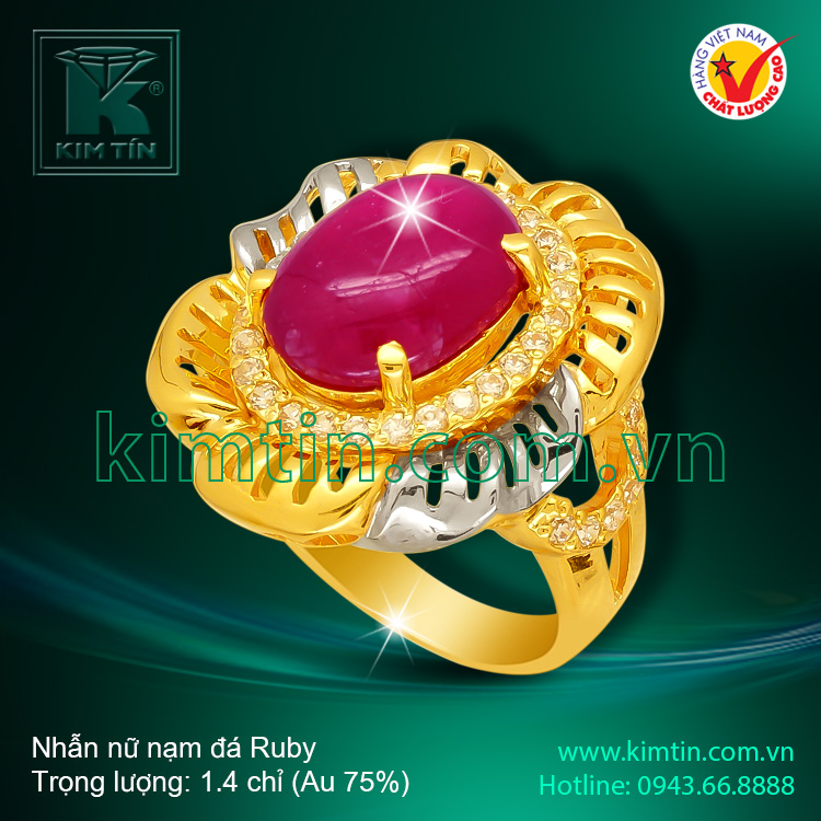 Nhẫn nữ vàng 18k nạm đá Ruby