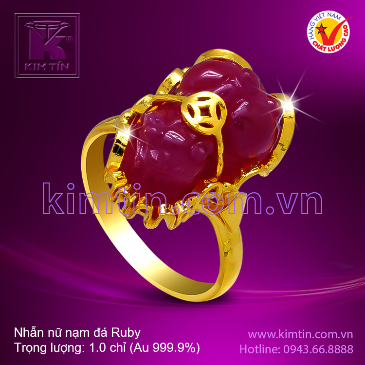 Nhẫn nữ vàng 24k nạm đá Ruby