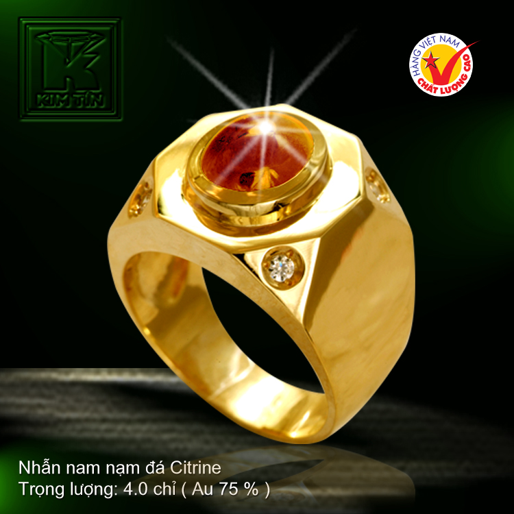 Nhẫn nam nạm đá Citrine