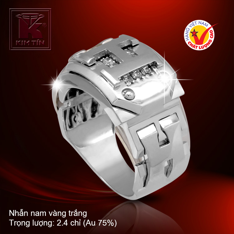 Nhẫn nam vàng trắng 18K