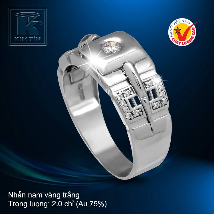 Nhẫn nam vàng trắng 18K