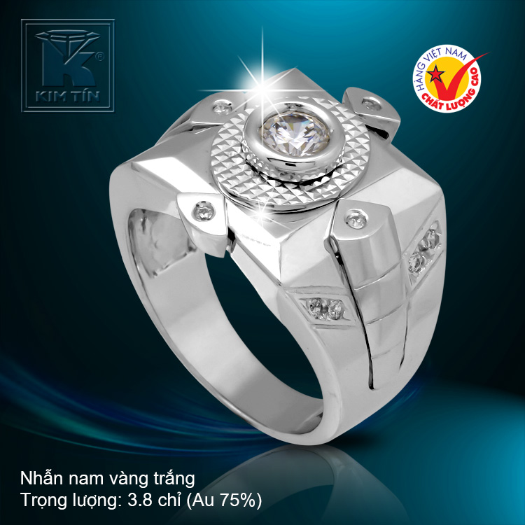 Nhẫn nam vàng trắng 18K