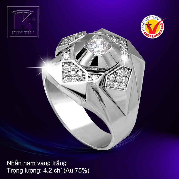 Nhẫn nam vàng trắng 18K