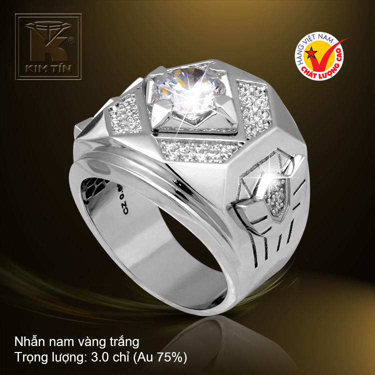 Nhẫn nam vàng trắng 18K