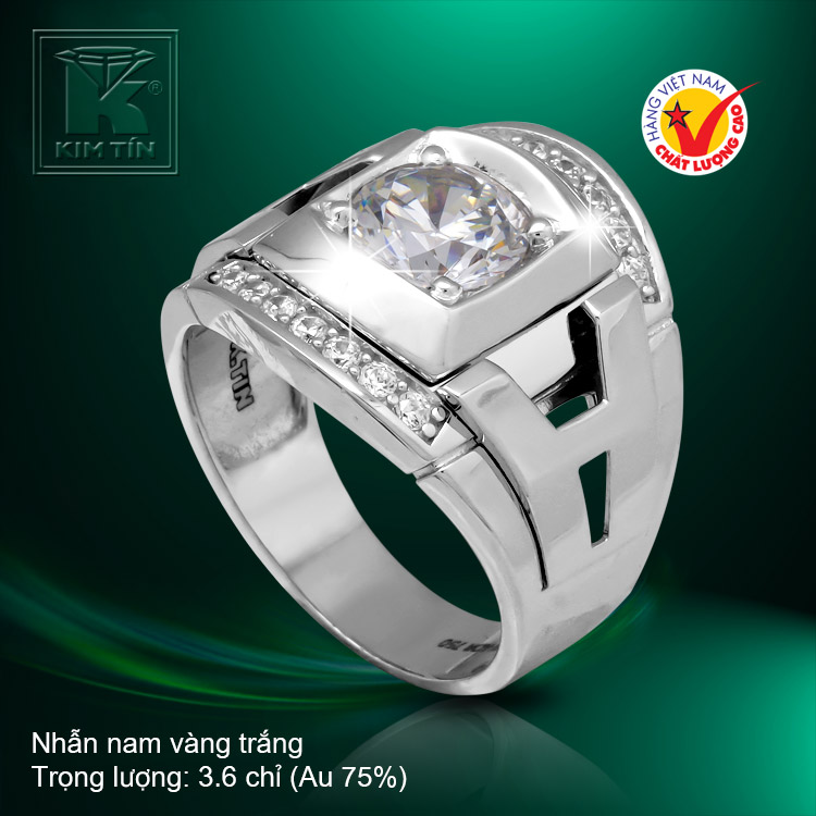 Nhẫn nam vàng trắng 18K