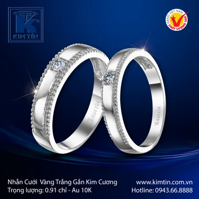 Nhẫn cưới Vàng Trắng 10K 