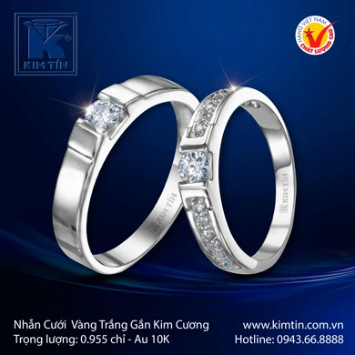Nhẫn cưới Vàng Trắng 10K 