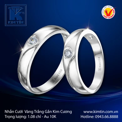 Nhẫn cưới Vàng Trắng 10K 