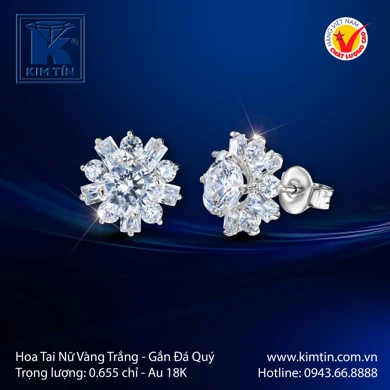 Hoa tai nữ Vàng trắng 18K 