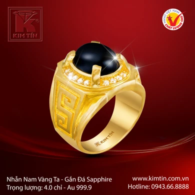 Nhẫn Nam Vàng 24K Gắn Đá Sapphire