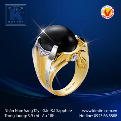 Nhẫn Nam Vàng Màu Gắn Đá Sapphire